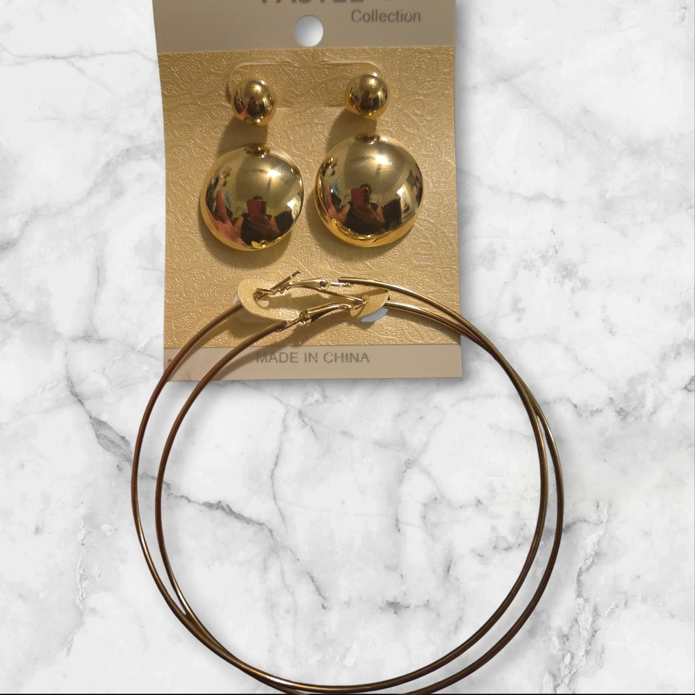 Pastels Clothing Gold Dome Studs with Gold Hoops Earring Set